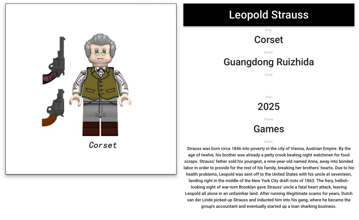 ⭐️⭐️⭐️MINIFIGURE RED DEAD REDEMPTION UNIVERS: Leopold Strauss ⭐️⭐️⭐️Custom