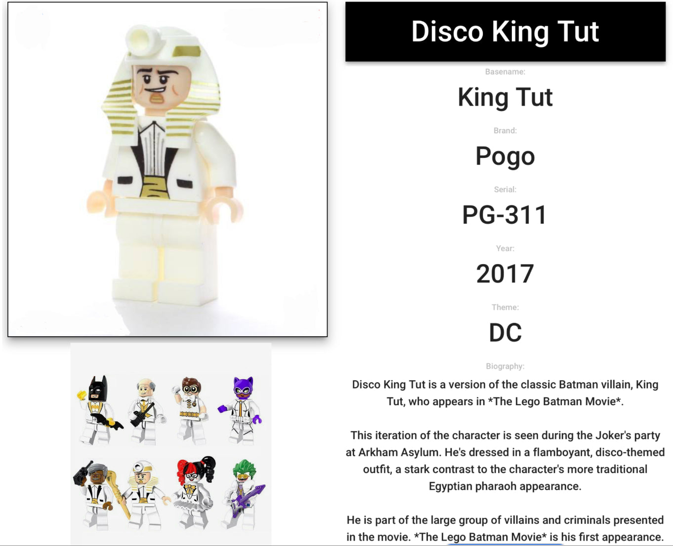 MINIFIGURE VINTAGE DC UNIVERS : DISCO KING TUT (2017)custom