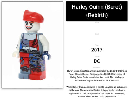 MINIFIGURE DC UNIVERS DE 2017: HARLEY QUINN (BERET) custom ⚠️TRÈS RARE ⚠️Dernière pièce