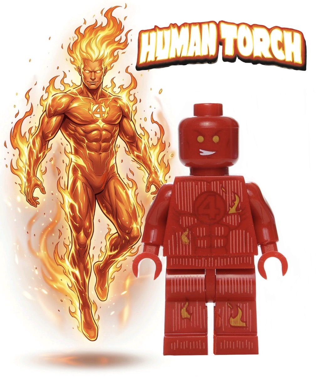 MINIFIGURE MARVEL UNIVERS DE 2017: HUMAIN TORCH custom ⚠️RARE⚠️Dernière pièce