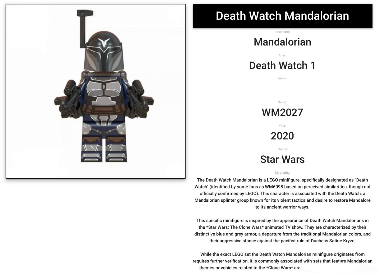 DIFFICILE À TROUVER MINIFIGURE STAR WARS UNIVERS DE 2020: DEATH WATCH 1 custom "DERNIERE PIECE"
