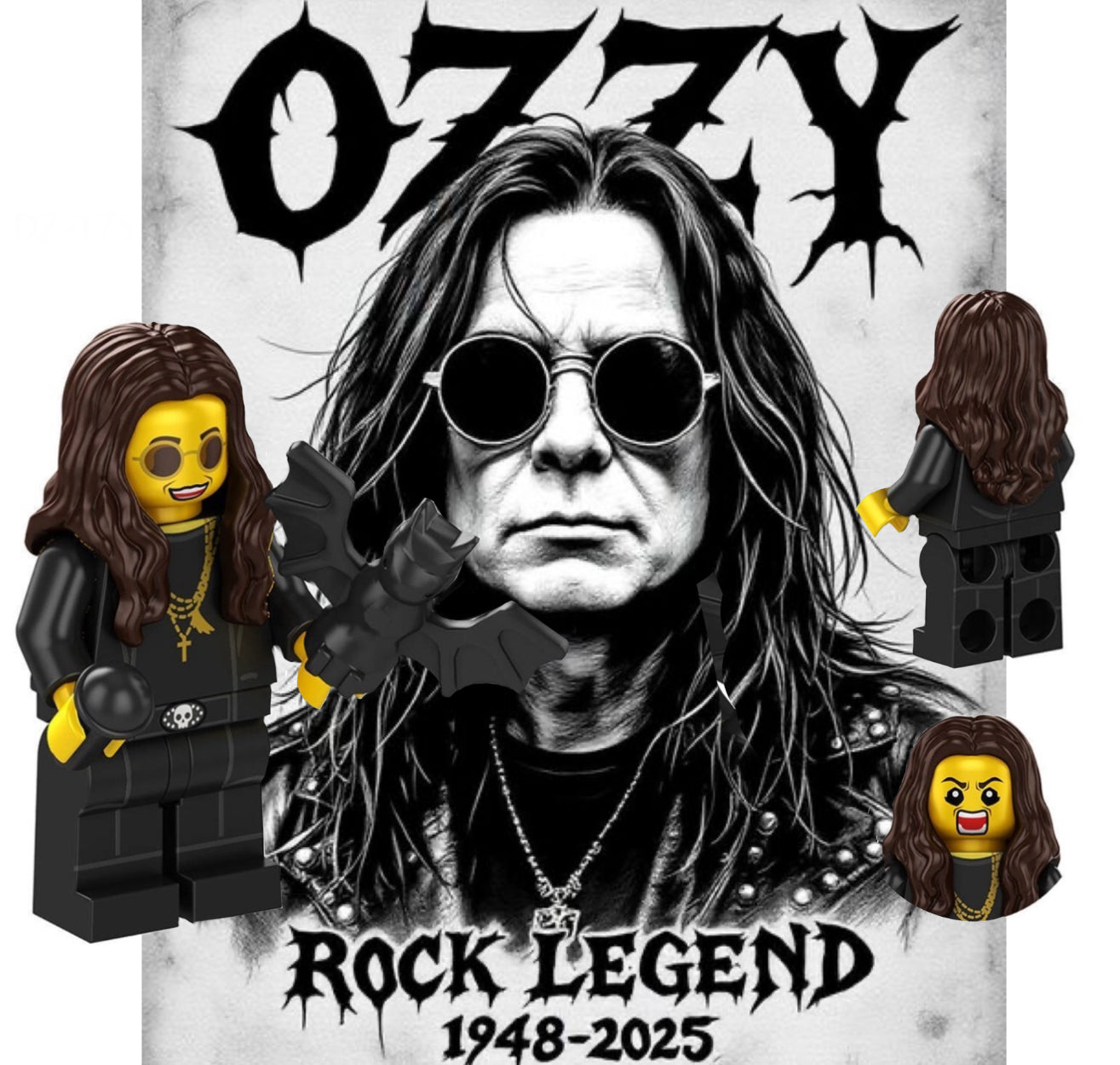 ♥️♥️MUSIC MINIFIGURE UNIVERS: OZZY OSBOURNE (TÊTE JAUNE ET BLANCHE) ♥️♥️Custom