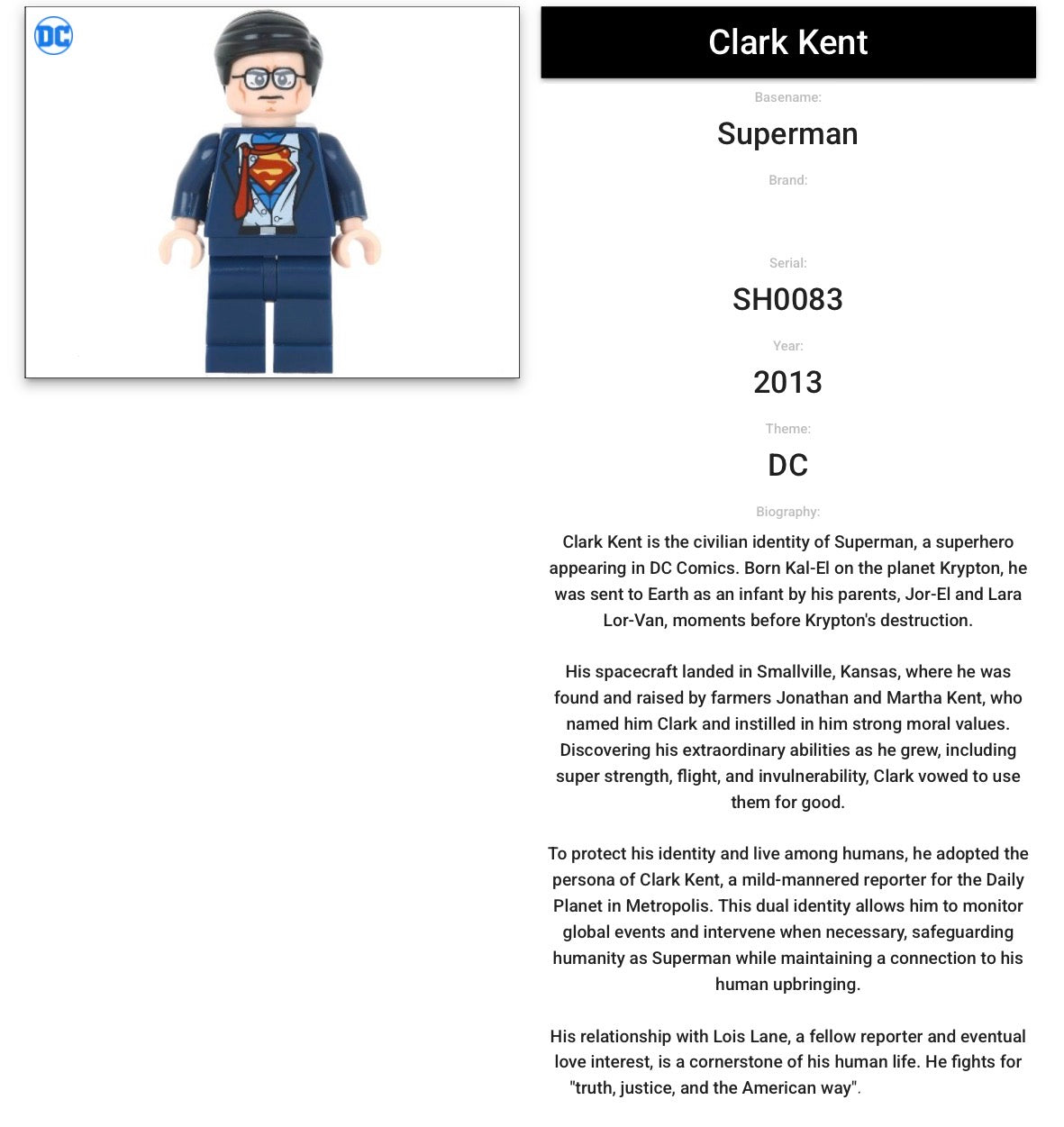 INTROUVABLE MINIFIGURE DC UNIVERS DE 2013: Clark Kent/Superman  Custom ⚠️Derniers articles en stock⚠️