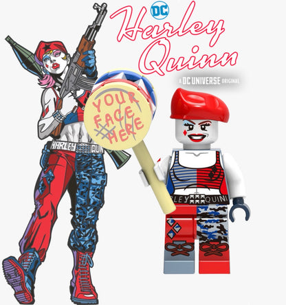 MINIFIGURE DC UNIVERS DE 2017: HARLEY QUINN (BERET) custom ⚠️TRÈS RARE ⚠️Dernière pièce
