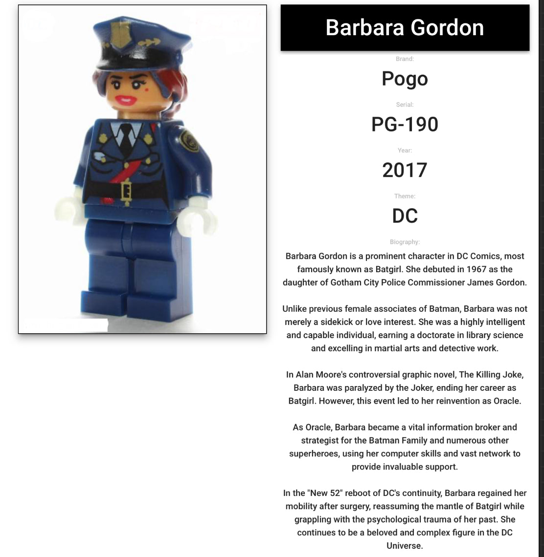 MINIFIGURE VINTAGE DC UNIVERS : BARBARA GORDON (2017)custom