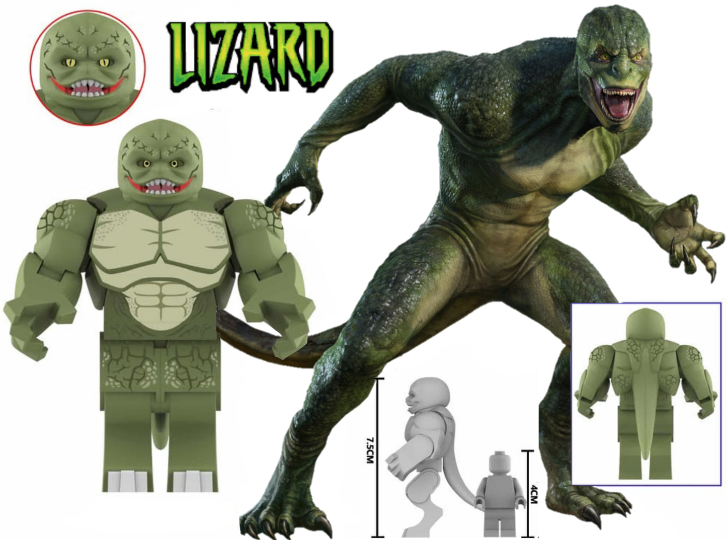 ♥️♥️♥️BIG MINIFIGURE MARVEL UNIVERS: LIZARD ♥️♥️♥️custom