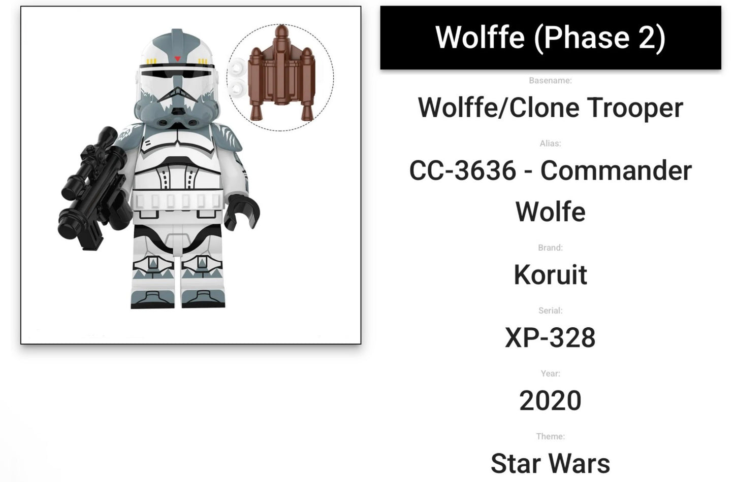 MINIFIGURE STAR WARS UNIVERS DE 2020: COMMANDER WOLF CLONETROOPER CUSTOM "DERNIÈRE PIECE"