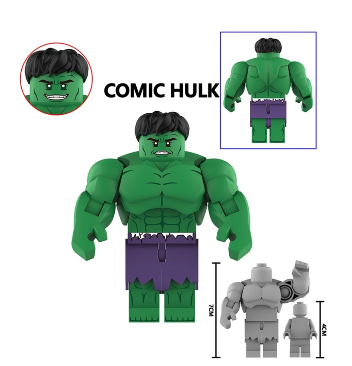 ♥️♥️♥️BIG MINIFIGURE MARVEL UNIVERS: COMIC HULK (B) ♥️♥️♥️custom