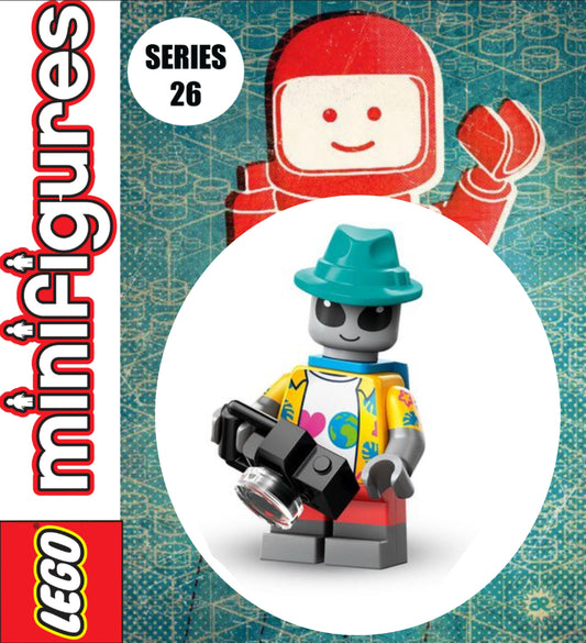 MINIFIGURE SPACE SÉRIES 26: Grey Alien Tourist "socle+fascicule" custom