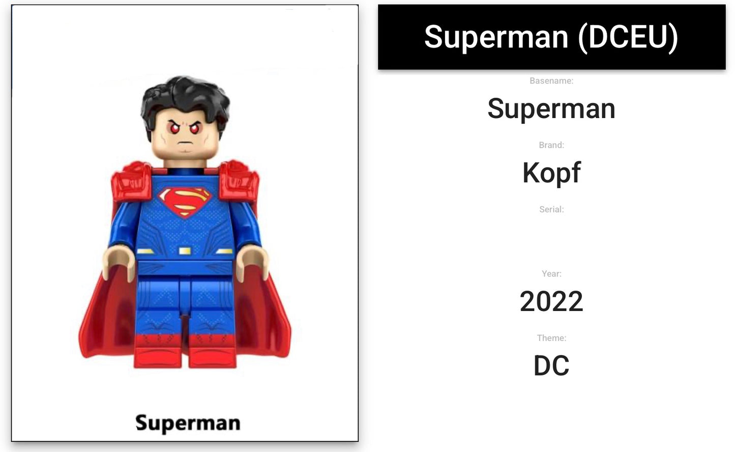 ⭐️⭐️⭐️MINIFIGURE DC UNIVERS DE 2022: SUPERMAN ⭐️⭐️⭐️Custom ⚠️DERNIÈRE PIÈCE ⚠️