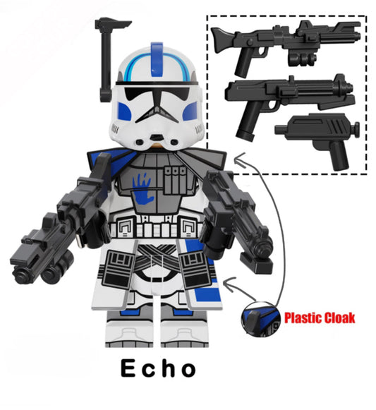 MINIFIGURE  CLONETROOPER ECHO + 3 ARMES "501éme" custom