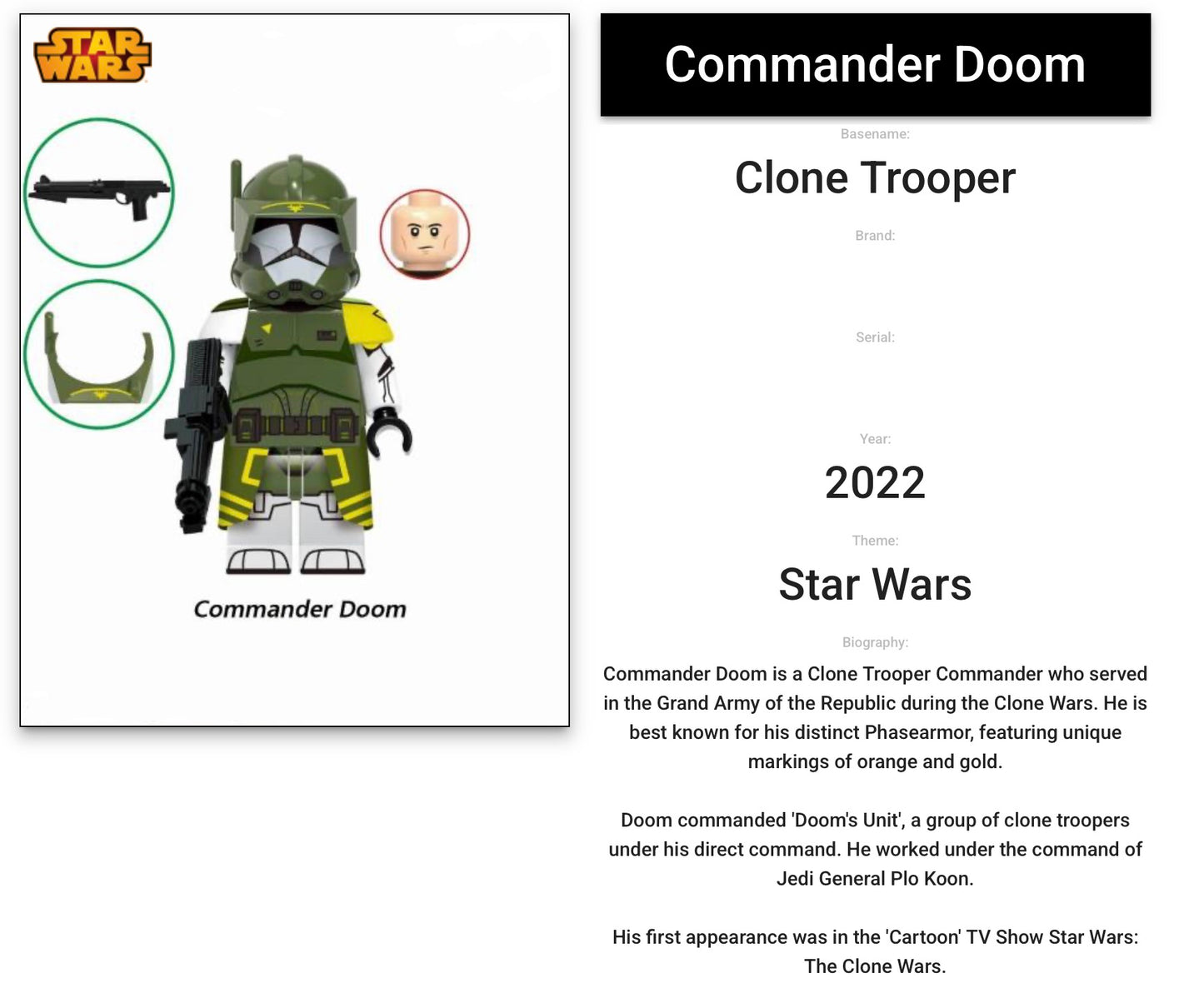 MINIFIGURE STAR WARS UNIVERS DE 2022: CLONETROOPER COMMANDER DOOM custom
