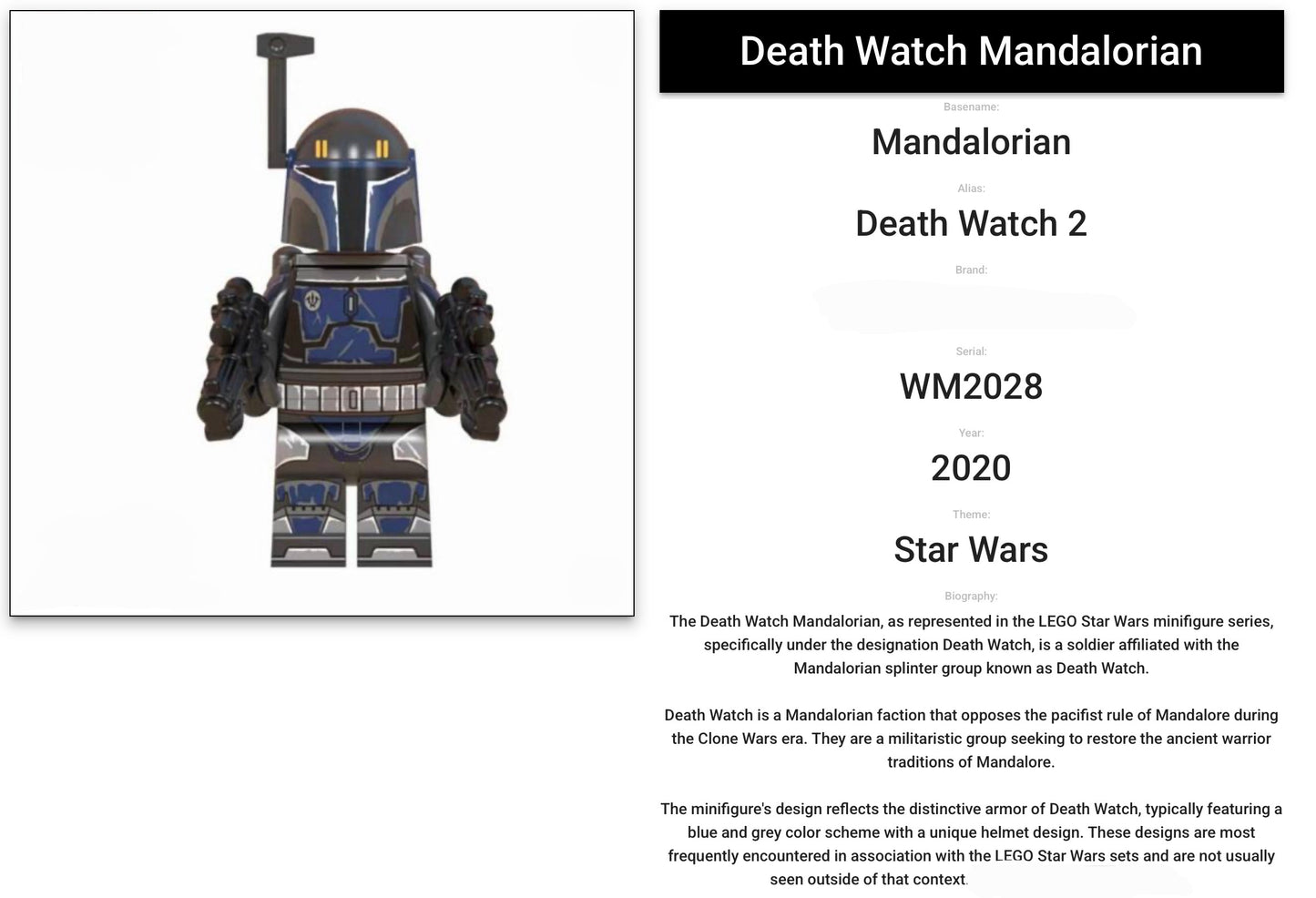DIFFICILE À TROUVER MINIFIGURE STAR WARS UNIVERS DE 2020: DEATH WATCH 2 custom "DERNIERE PIECE"