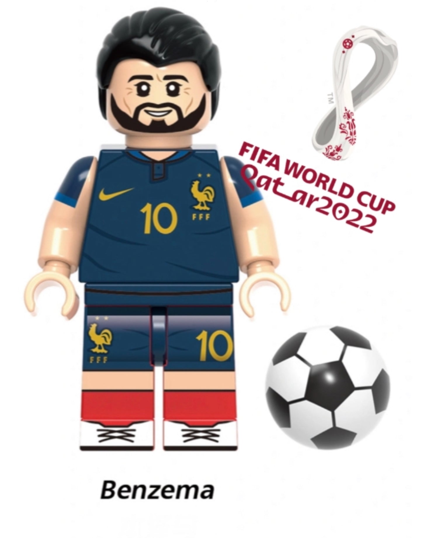 MINIFIGURE FOOTBALL:⚽️ BENZEMA ⚠️numéro du maillot 19 et non 10 custom