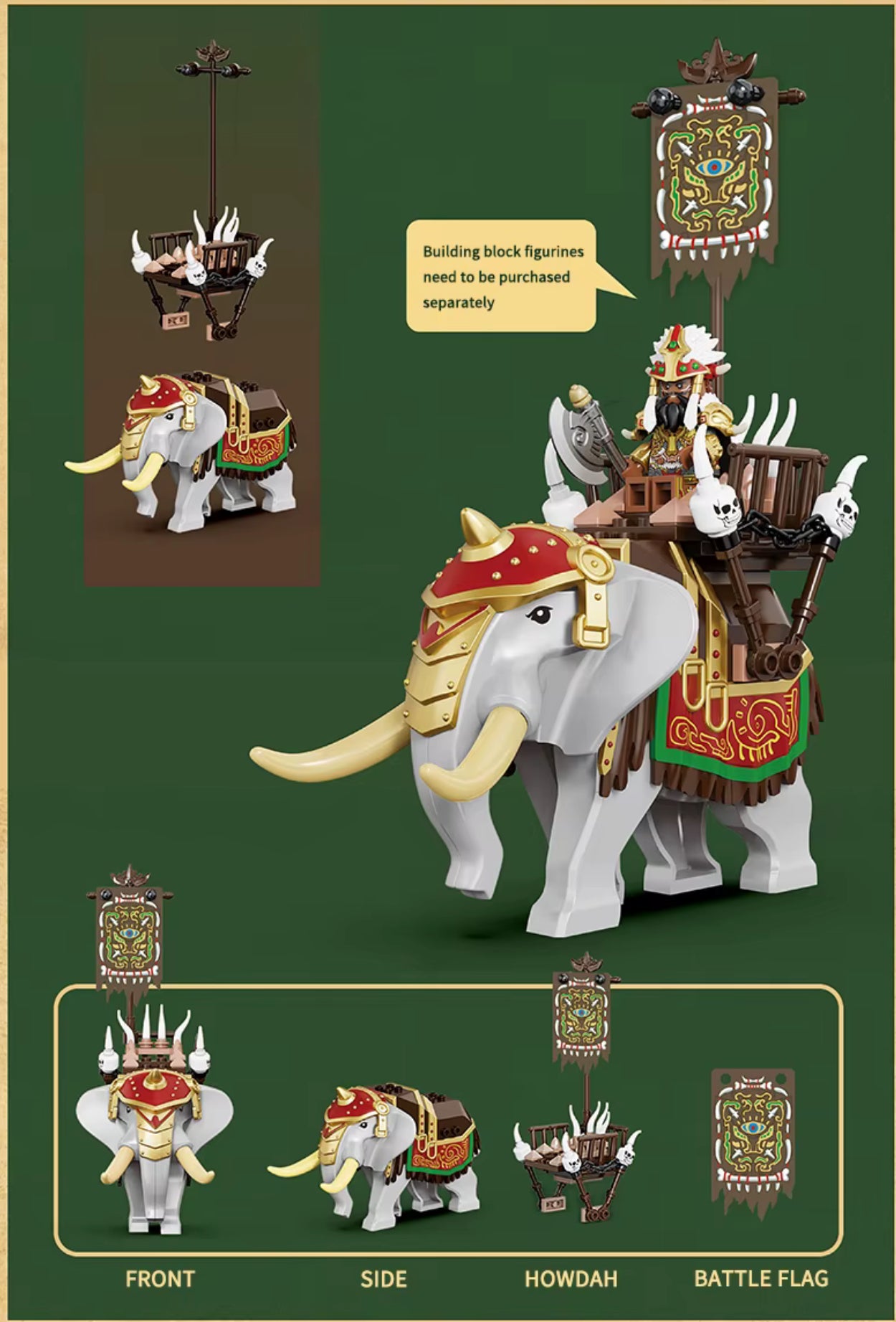 ♥️♥️♥️TOP ZEDBRICK 2025 ♥️♥️♥️BIG MINIFIGURE "COURAGE DES TROIS ROYAUMES" UNIVERS: Southern Barbarian War Elephant ♥️♥️♥️custom