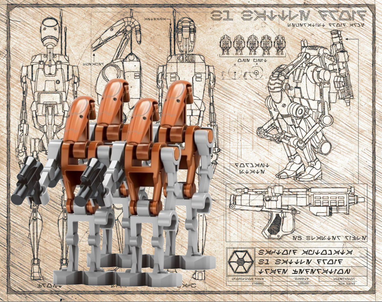 PREVENTE MINIFIGURE STAR WARS UNIVERS: 4 B1-BATTLE DROID custom Disponibilité fin février 2025