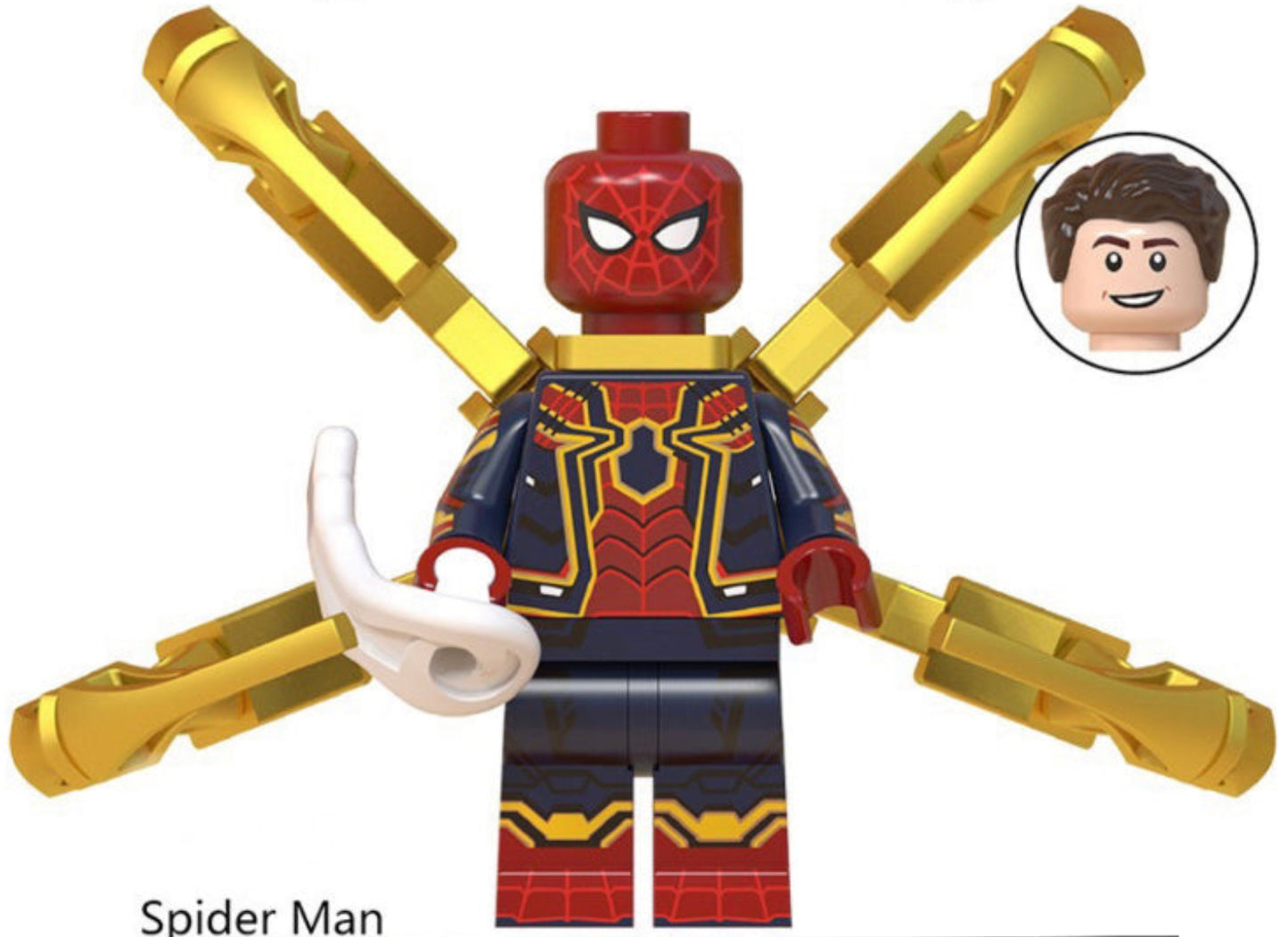 MINIFIGURE SPIDER-MAN avec Bras robotique chromés or Custom