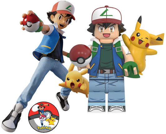 ♥️♥️♥️TOP ZEDBRICK 2024♥️♥️♥️MINIFIGURE POKEMON UNIVERS: SACHA ET PIKACHU CUSTOM