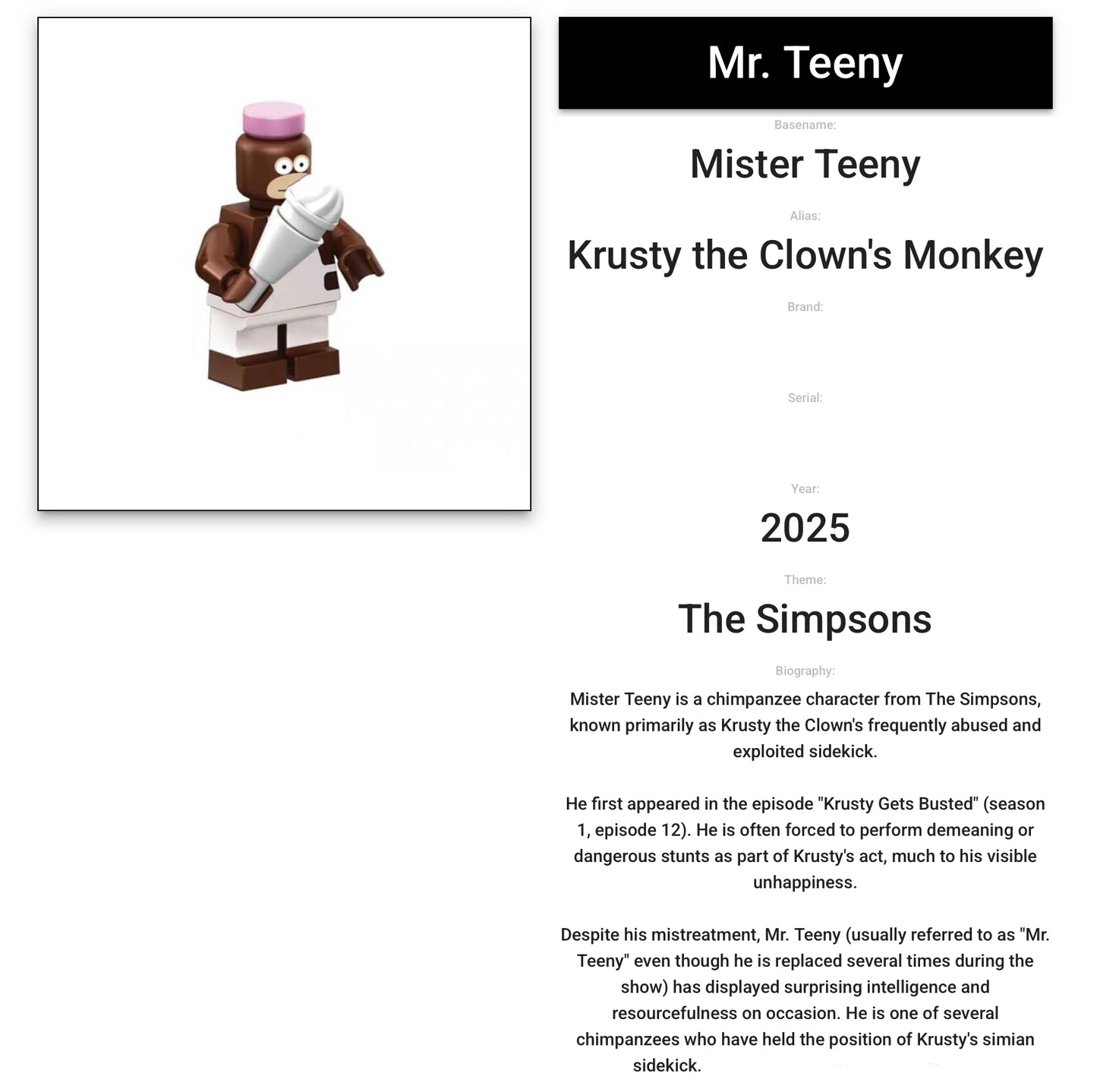 MINIFIGURE THE SIMPSON UNIVERS : Mr. Teeny custom