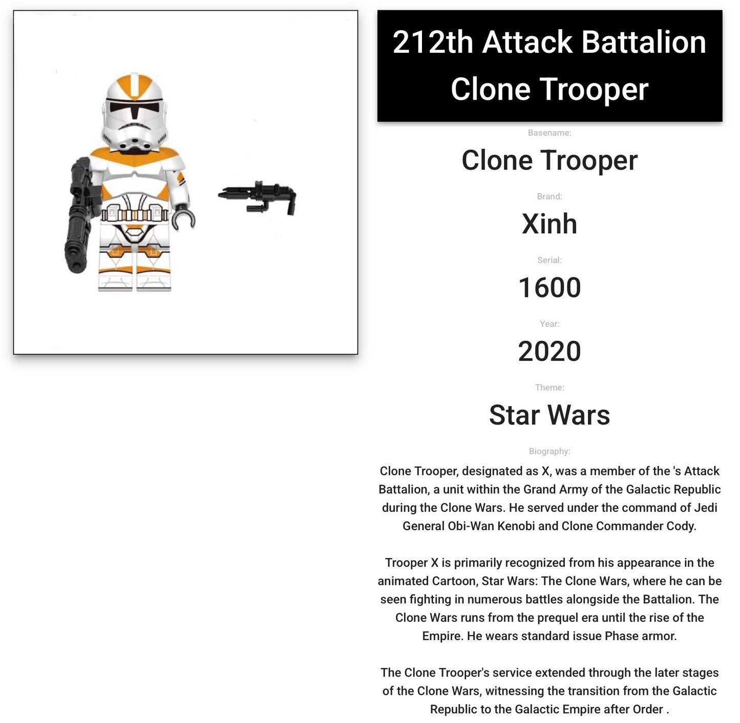 MINIFIGURE STAR WARS UNIVERS DE 2020: 212th ATTACK BATTALION CLONETROOPER CUSTOM "DERNIÈRES PIECE"