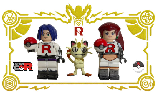 "INTROUVABLE " ♥️♥️MINIFIGURES POKEMON LA TEAM ROCKET : Le trio Jessie, James et Miaouss ♥️♥️custom TOP2023/24